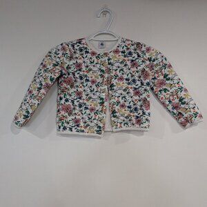 Petit Bateau Floral Quilted Cardigan Sweater FWhite Pink Green Size 6